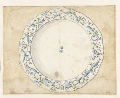 Design for the decoration of a porcelain plate from the Alcora factory, c.1790. Creator: Vicente Alvaro.