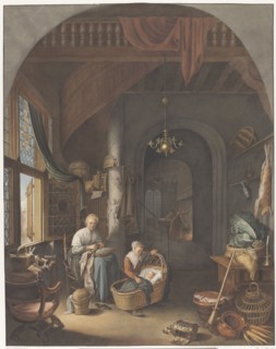 Interior with mother and children, 1799-1856. Creator: Abraham Lion Zeelander.