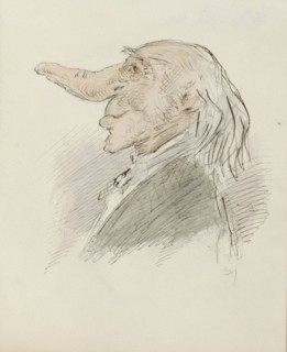 Caricatural head of an old man with a long nose, c.1854-c.1887. Creator: Alexander Ver Huell.