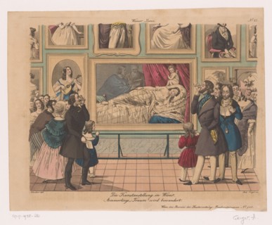 Ladies and gentlemen admire paintings at an exhibition in Vienna, 1829-1848.  Creator: Andreas Geiger.