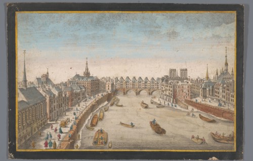 View of the built-up Pont Saint-Michel over the Seine River in Paris, 1700-1799. Creator: Anon.