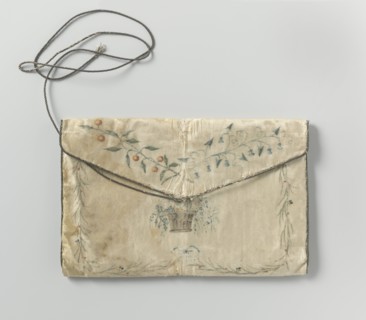 Bag of white silk, painted with flowers and basket, c.1790-c.1820.  Creator: Anon.