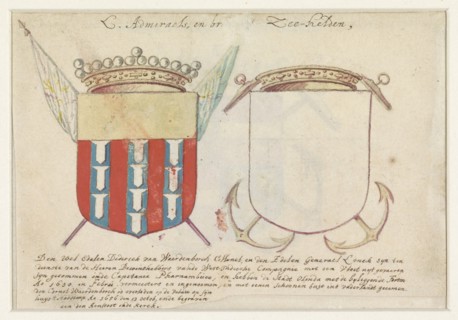Coat of arms of Diderick van Waerdenborch and an empty coat of arms, 1656-1699. Creator: Anon.