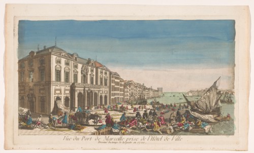 View of the town hall and the harbor in Marseille with victims struck by the plague..., 1720-1799. Creator: Anon.