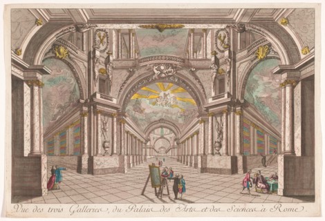 View of the three galleries of the Palace of Art and Science in Rome, 1700-1799. Creator: Anon.