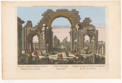 View of the ruins of the bow of the column gallery in Palmyra, seen from the east side, 1700-1799. Creator: Anon.