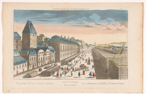 View of a street with wooden stalls in Vienna, 1700-1799. Creator: Anon.