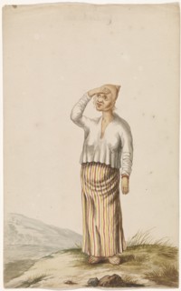 Woman with albinism covering her eyes, c.1675-c.1725.  Creator: Anon.