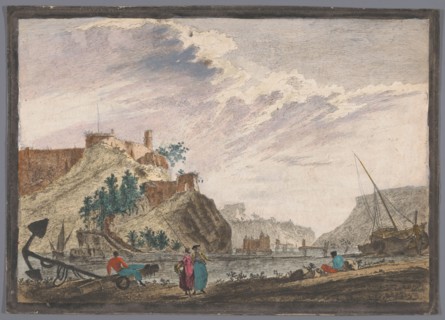 View of a harbour with rocks, 1700-1799. Creator: Marie-Jeanne Ozanne.