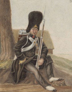 Grenadier in uniform, 1800-1900.  Creator: Anon.