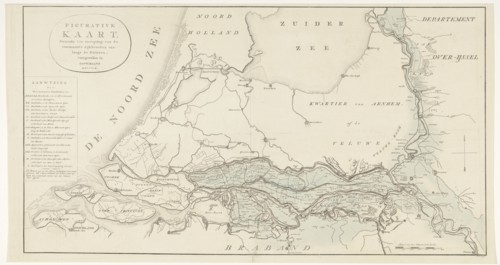 Figurative map, giving an indication of the main dike breaches, etc.: along the Rivers, 1809.  Creator: Antoni Zürcher.
