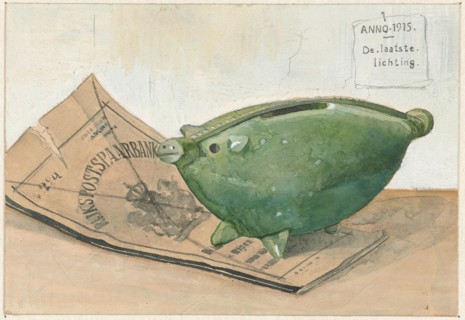 Piggy bank and savings bank booklet, 1915. Creator: Frans Everbag.