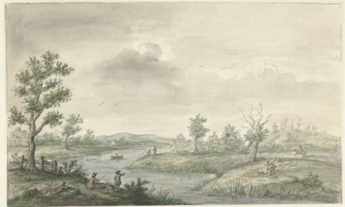 Landscape with winding river and anglers, 1661-1693. Creator: Gerrit Grasdorp.