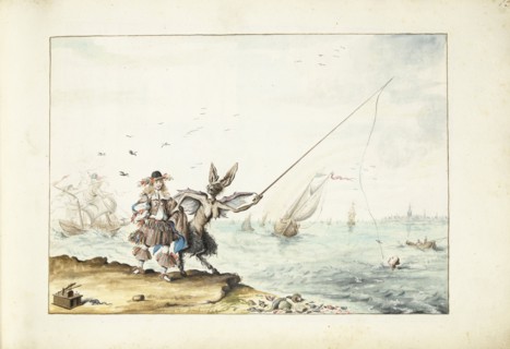 A gentleman (Moses?) is seduced by a devil fishing for a woman, 1664. Creator: Gesina ter Borch.