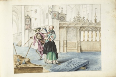 Woman (Aeltien?) standing next to death in St Michael's Church, Zwolle, c.1671. Creator: Gesina ter Borch.