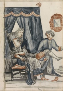 Woman sitting in front of a four poster bed, 1696. Creator: Hendrick van Beaumont.
