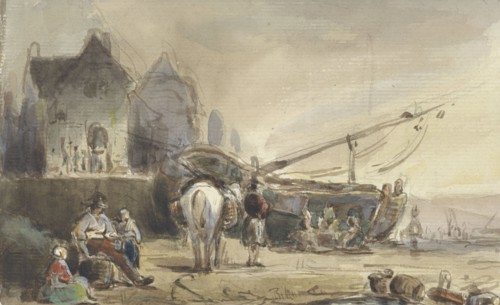 Beach view with boats and fishermen, 1832-1891. Creator: Herman Frederik Carel Ten Kate.