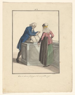 Shopkeeper of the Moravian Church with a customer, 1803-c.1899.  Creator: J. Enklaar.