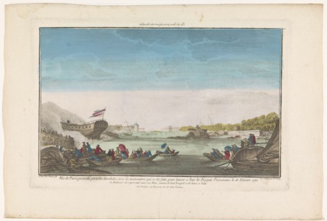 View of the Port des Invalides in Paris with the Paris Frigate on Feb 18, 1761, , (1761-1805).  Creator: Unknown.