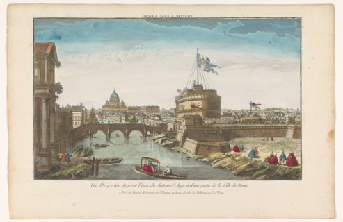 View of Castel Sant' Angelo and Ponte Sant'Angelo over the Tiber River in Rome, 1735-1805. Creator: Unknown.