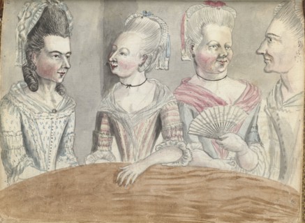 Four women at a table during a trip to Falmouth, 1778. Creator: Jan Brandes.