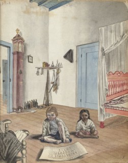 Bedroom with son Jantje and Bietja, an enslaved girl, 1784. Creator: Jan Brandes.