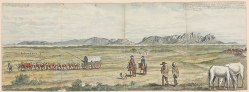 Khoikhoi and Settlers on Cape Plain, 1786. Creator: Jan Brandes.