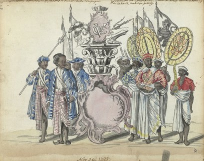 Sinhalese soldiers in the service of the VOC and envoys of the King of Kandy, 1785. Creator: Jan Brandes.