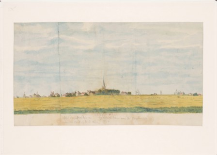 The village of Over-Diemen near Amsterdam on the Zuiderzee, view from land, 1764-1771. Creator: Jan Brandes.