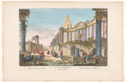 View of the ruins of a colonnade in Rome, 1745-1775. Creator: Anon.