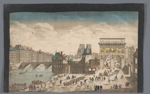 View of the Porte Saint-Bernard and the Pont de la Tournelle over the Seine River in Paris, 1745-75. Creator: Anon.