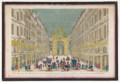 View of decorations on rue de la Ferronnerie in Paris on occasion of the restoration...1745 Creator: Anon.