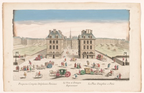 View of Place Dauphine with the built-up Pont au Change and Pont Saint-Michel..., 1745-1775. Creator: Anon.