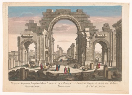 View of the ruin of the arch of the colonnade at Palmyra, seen from the east, 1745-1775. Creator: Anon.
