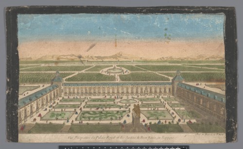 View of the garden and Buen Retiro Palace in Madrid, 1745-1775. Creator: Anon.