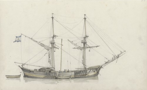 Schooner with four crew members, 1797-1838. Creator: Johannes Christiaan Schotel.