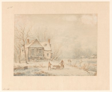 Figures on a country road in a winter landscape, c.1800-c.1900. Creator: Johannes van Reijn.