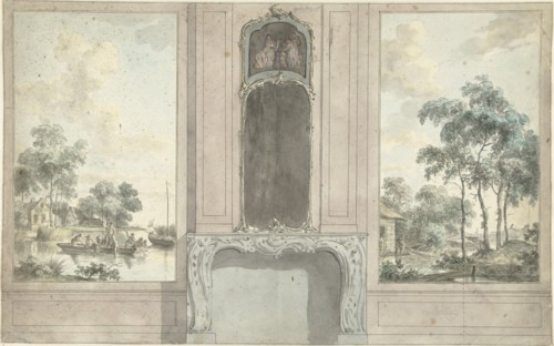 Design for a wall painting with fireplace, 1752-1819.  Creator: Juriaan Andriessen.