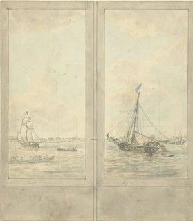 Design for two wallpapers: river with ships in the Netherlands, c.1752-c.1819. Creator: Juriaan Andriessen.