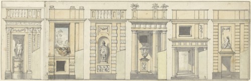 Six designs for a decorative wall, c.1752-c.1819. Creator: Juriaan Andriessen.
