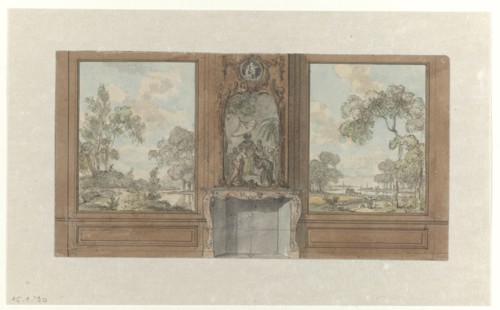 Design for room wall with chimney piece wih motif of the baptism of the Eunuch, c.1752-c.1819. Creator: Juriaan Andriessen.