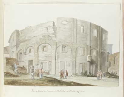 Exterior wall of old theater of Catania, 1778. Creator: Louis Ducros.