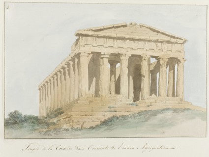 Concorde temple within walls of old Agrigentum, 1778. Creator: Louis Ducros.