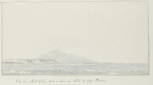 View of Etna over the sea north of Capo Passero, 1778. Creator: Louis Ducros.