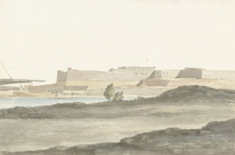 View of the castle in the port of Barletta, 1778. Creator: Louis Ducros.