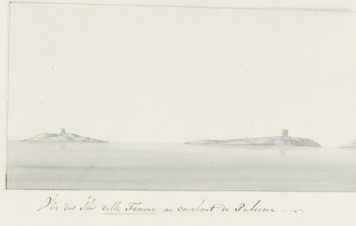 View of Isola delle Femmine near Palermo, 1778. Creator: Louis Ducros.