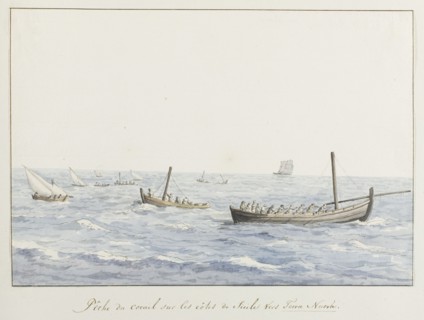 Coral fishermen off the coast of Sicily at Terranova, 1778. Creator: Louis Ducros.