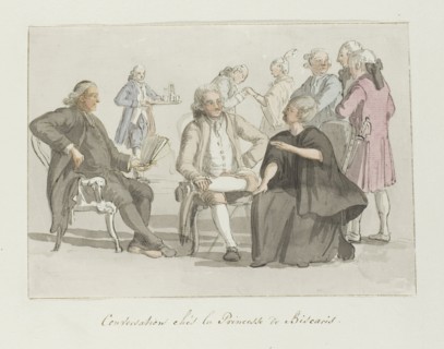 Members of the tour group in conversation with the princess of Biscari, 1778. Creator: Louis Ducros.