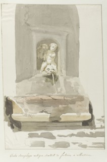 Ancient sarcophagus as a fountain in Messina, 1778. Creator: Louis Ducros.