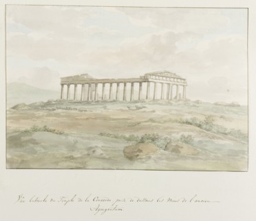 Side view of the Temple of Concordia within the walls of Ancient Agrigento, 1778.  Creator: Louis Ducros.